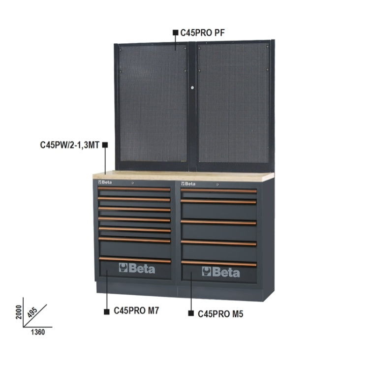 Zestaw mebli warsztatowych z drewnianym blatem c45pro/bpw-1.3 | 4500/C45PRO/BPW-1.3