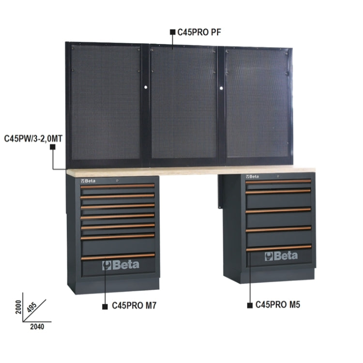 Zestaw mebli warsztatowych z dłuższym blatem drewnianym c45pro/bpw-2.0 | 4500/C45PRO/BPW-2.0