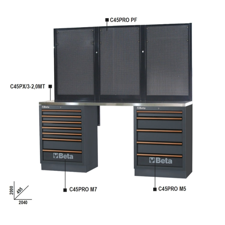 Zestaw mebli warsztatowych z dłuższym blatem ze stali nierdzewnej c45pro/bpx-2.0 | 4500/C45PRO/BPX-2.0
