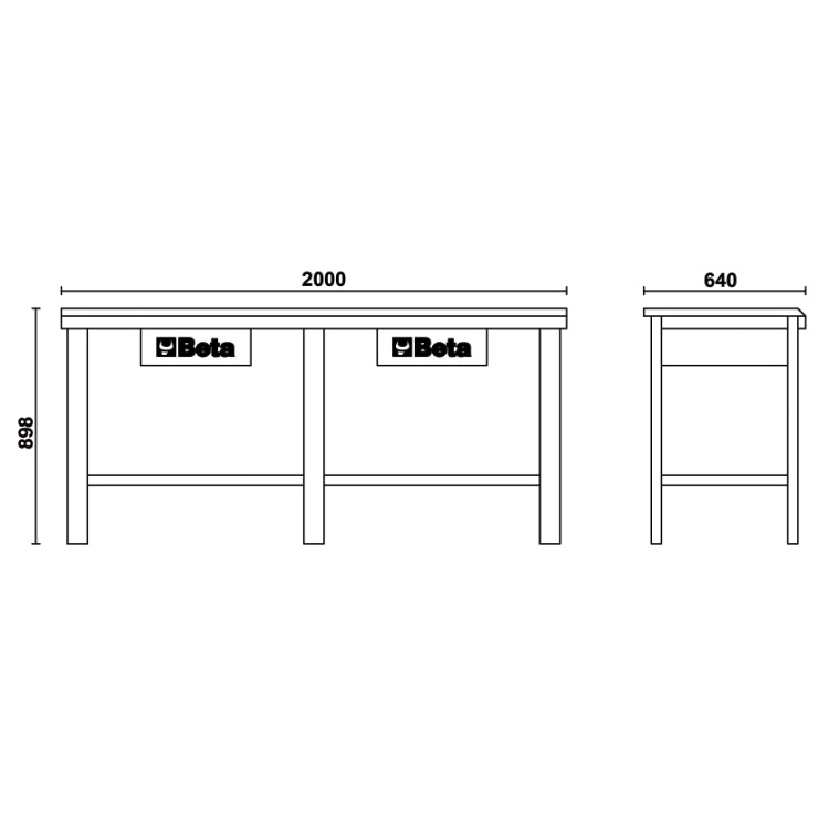 Stół warsztatowy z dwiema szufladami z blatem pokryty blachą C56 szary | 5600/C56G