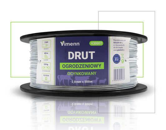 DRUT OGRODZENIOWY OCYNKOWANY PRZEWODNIK PASTUCHA SZPULA 2,0mm 500m | V30007