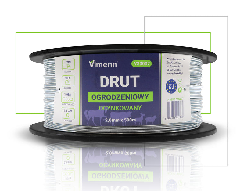 DRUT OGRODZENIOWY OCYNKOWANY PRZEWODNIK PASTUCHA SZPULA 2,0mm 500m | V30007
