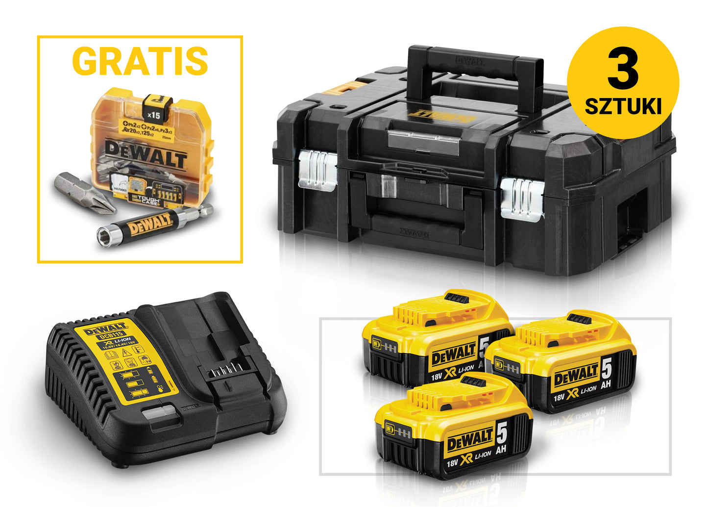 DEWALT ZESTAW COMBO 3SZT NARZĘDZI 3X5AH 18V DCK305P3T | DCK305P3T