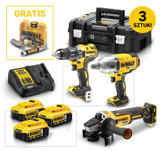 DEWALT COMBO 3SZT KLUCZ + ZESTAW NARZĘDZI 3X5AH DCKM009 | DCKM009