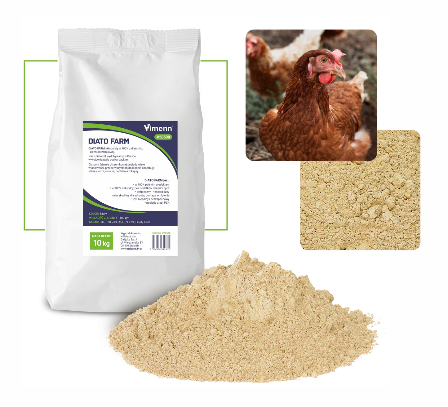 ZIEMIA OKRZEMKOWA DLA DROBIU KUR CHOROBY PTASZYŃCA PASOŻYTY DIATOFARM 10kg | V50500