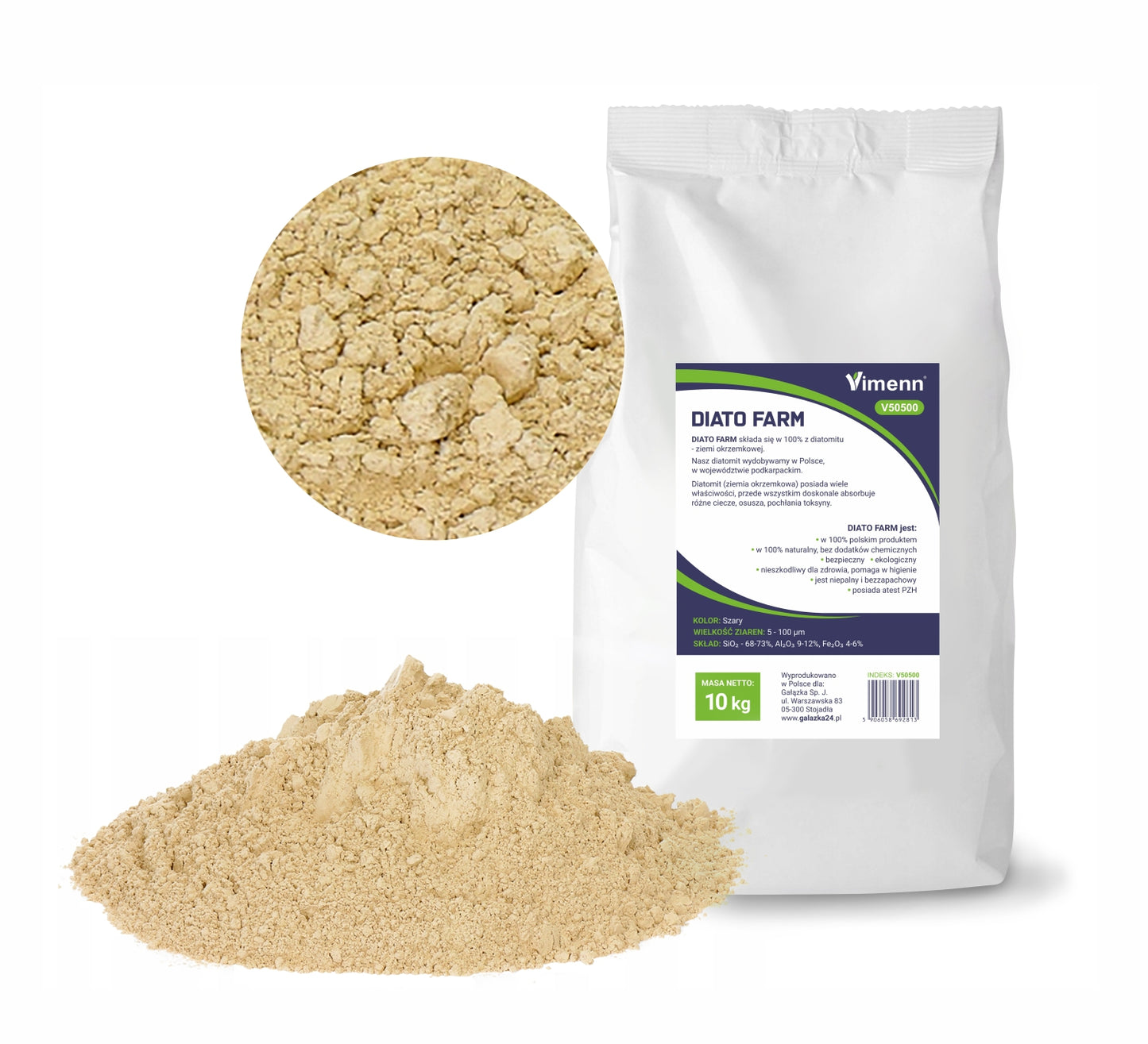 ZIEMIA OKRZEMKOWA DLA DROBIU KUR CHOROBY PTASZYŃCA PASOŻYTY DIATOFARM 10kg | V50500