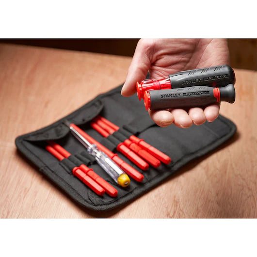 Zestaw 10 wkrętaków VDE Multi-bit FATMAX® w sakwie, izolowane i wygodne do prac elektrycznych i domowych | FMHT66426-0