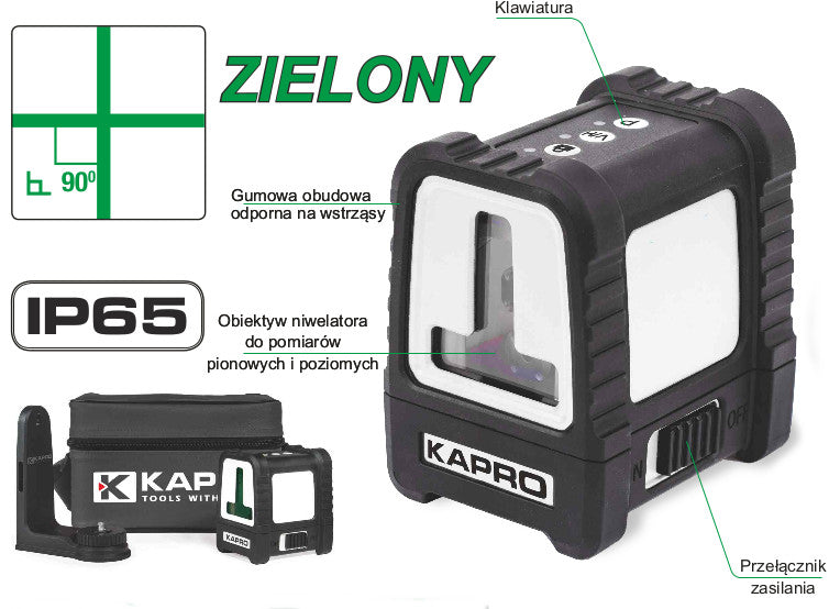 Kapro niwelator laserowy zielony wodoodporny 1 x pion. 1 x poziom | KA870G - Centrum Techniczne Gałązka