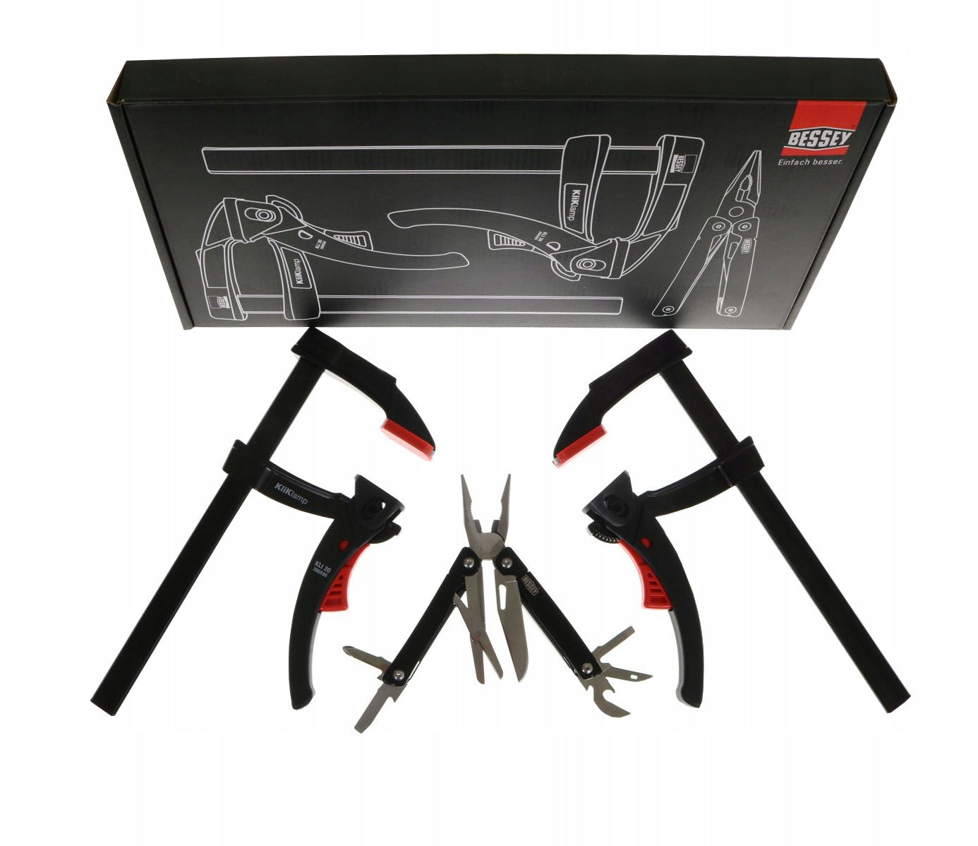 Zestaw ścisków ślusarskich 2xKLI20 Black + 1x Multitool | KLI-SET-A