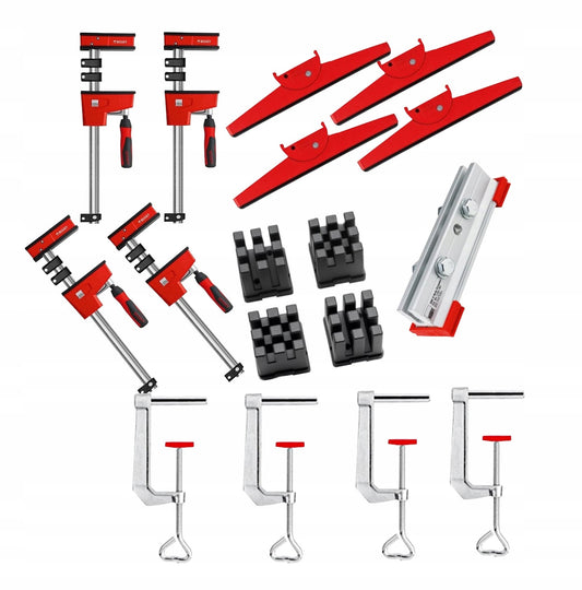 Zestaw ścisków stolarskich pełnopowierzchniowych REVO KRE SET A + akcesoria | KRE-SET-A
