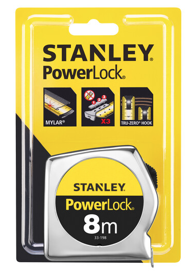 MIARA ZWIJANA POWERLOCK 8M TAŚMA 25MM OBUDOWA CHROM POWERLOCK| 0-33-198