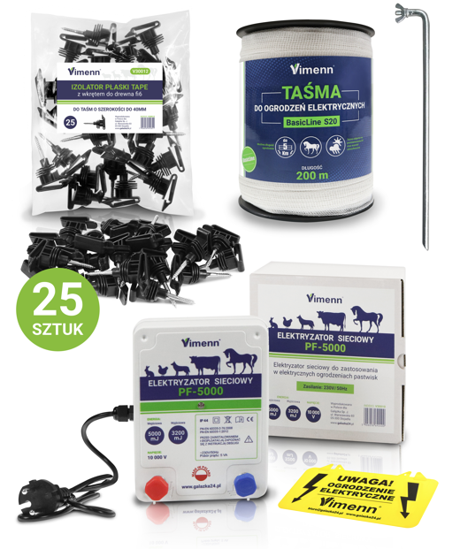 ZESTAW ELEKTRYZATOR PF-5000 S20BI  Z UZIEMIENIEM IZOLATORAMI I TAŚMĄ VIMENN