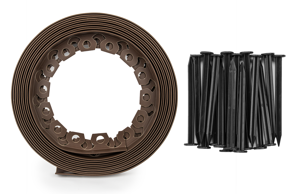 Zestaw z obrzeżem trawnikowym EASY BORDER 40 mm w kolorze brązowym | OBEBR4010SET