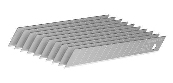 Ostrza łamane 9 mm, 10 sztuk, do nożyków i precyzyjnego cięcia papieru i folii | 0-11-300