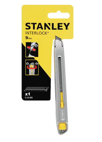 Nóż Interlock 9 mm metalowy, łamany, trwały i wygodny do precyzyjnego cięcia | 0-10-095