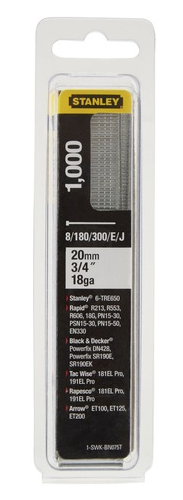 Gwoździe typ J 20 mm (3/4") 18GA do mocowania drewna i prac stolarskich | 1-SWKBN075T