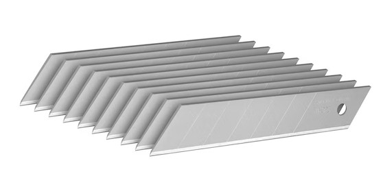 Ostrza łamane 25 mm, 10 sztuk na karcie, do nożyków i precyzyjnego cięcia | 0-11-325