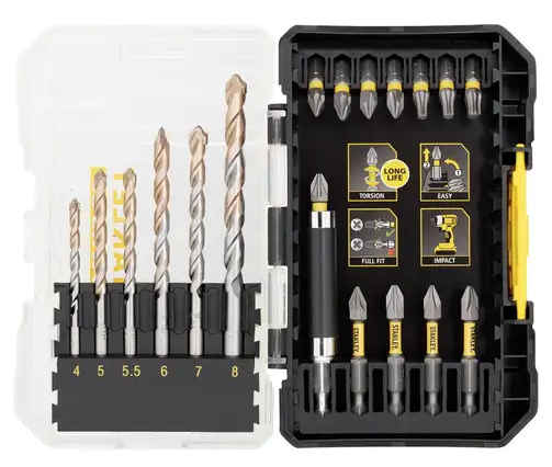 Zestaw końcówek udarowych i wierteł 19 sztuk do wiercenia i wkręcania w różne materiały | STA88552-XJ