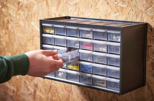 Organizer stojący z 30 szufladami do przechowywania narzędzi i drobnych akcesoriów w warsztacie| 1-93-980