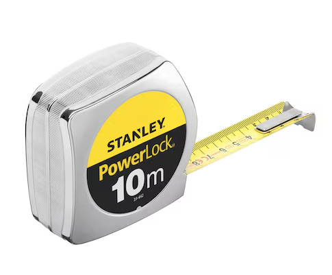 Miara stalowa POWERLOCK 10 m x 25 mm z obudową chromowaną – trwałe i precyzyjne narzędzie pomiarowe | 1-33-442