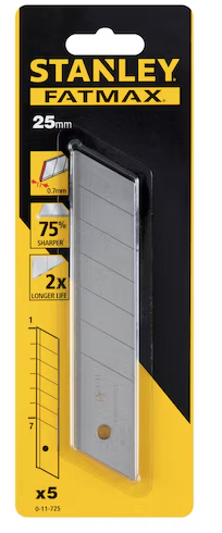 Ostrza łamane FatMax 25 mm, zestaw 5 sztuk do noży tapicerskich i precyzyjnego cięcia | 0-11-725