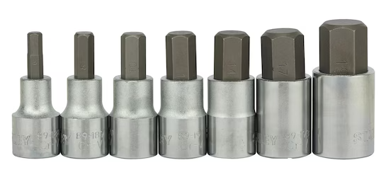 Zestaw nasadek 1/2" z końcówką sześciokątną, 7 sztuk, wytrzymały do prac warsztatowych | 1-89-099