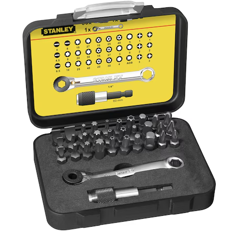 Zestaw 32 końcówek 1/4" z kluczem grzechotkowym, praktyczny komplet do warsztatu i domu | 1-13-905