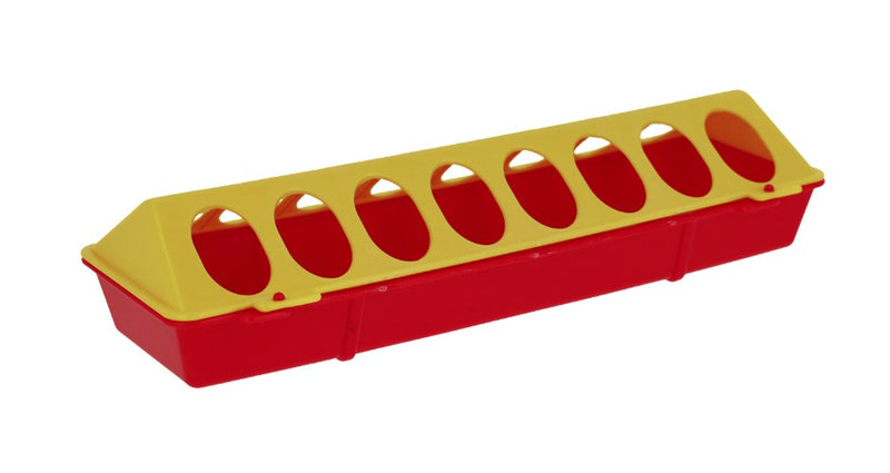 Wytrzymałe karmidło dla drobiu 30x10cm z praktycznym korytkiem w kolorze żółto czerwonym | JUT091