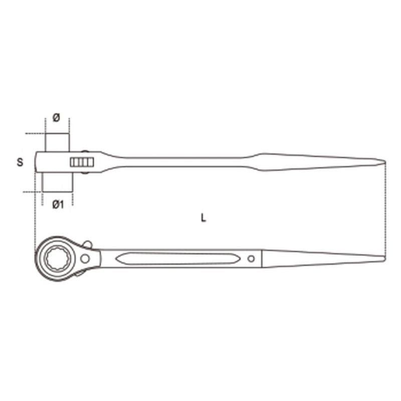 Klucz oczkowy nasadowy jednostronny z mech. zapadkowym do rusztowań 21x22mm | 93C/21X22