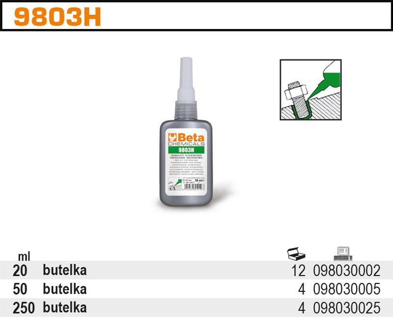 Klej do gwintów o dużej sile łączenia 20ml | 9803H/20B-2 - Centrum Techniczne Gałązka