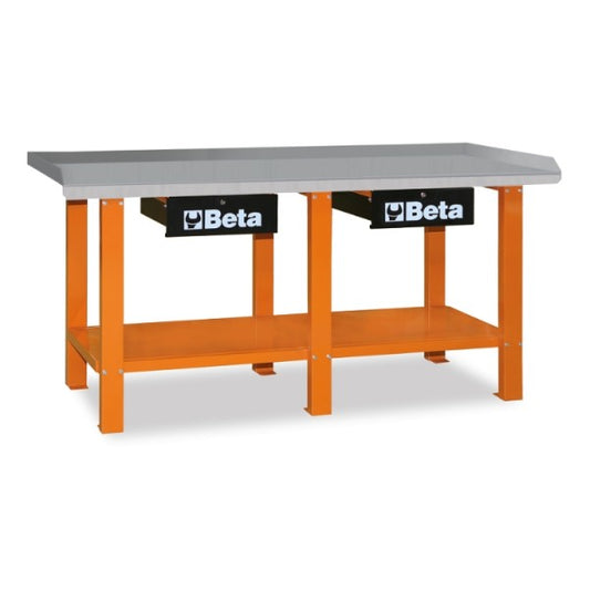 Stół warsztatowy C56W pomarańczowy z drewnianym blatem | 5600/C56WO - Centrum Techniczne Gałązka