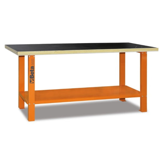 Stół warsztatowy C56B pomarańczowy z drewnianym blatem | 5600/C56B-O - Centrum Techniczne Gałązka
