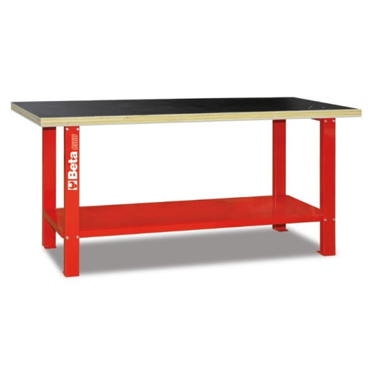 Stół warsztatowy C56B czerwony z drewnianym blatem | 5600/C56B-R - Centrum Techniczne Gałązka