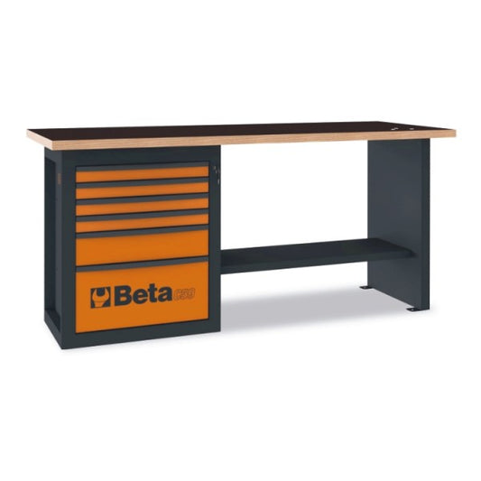 Stół warsztatowy pomarańczowy C59A blat drewniany 6 szuflad | 5900/C59A-O - Centrum Techniczne Gałązka