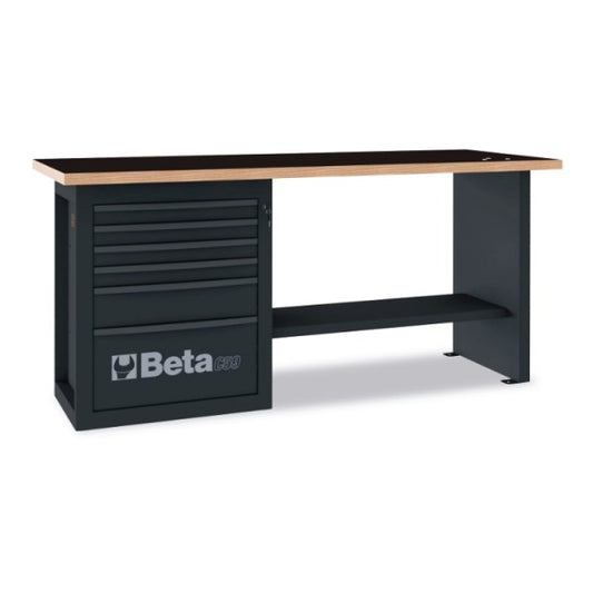 Stół warsztatowy antracyt C59A blat drewniany 6 szuflad | 5900/C59A-A - Centrum Techniczne Gałązka