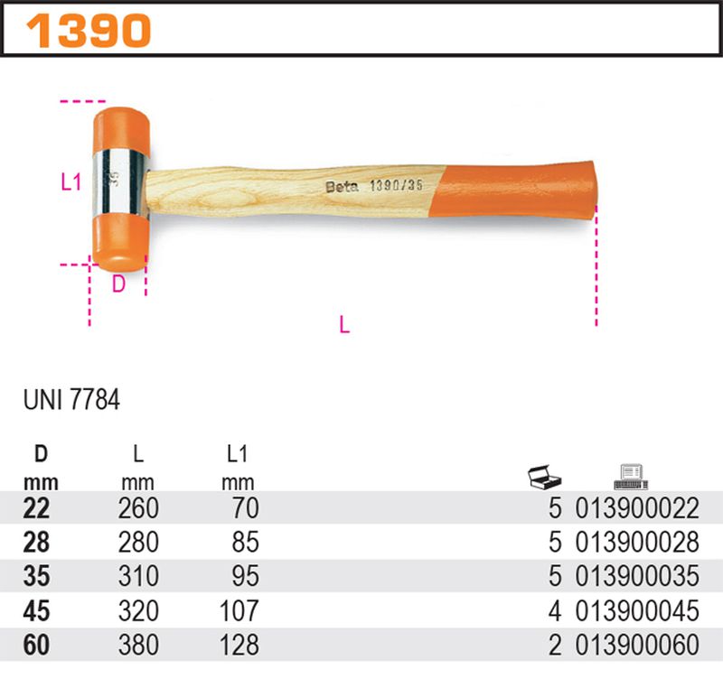 Młotek z obuchami z tworzywa sztucznego 22mm | 1390/22 - Centrum Techniczne Gałązka