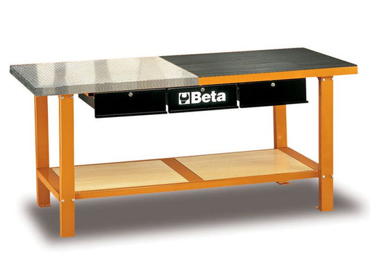 Stół warsztatowy pomarańczowy C56M blat aluminiowo-gumowy trzy szuflady| 5600/C56MO - Centrum Techniczne Gałązka