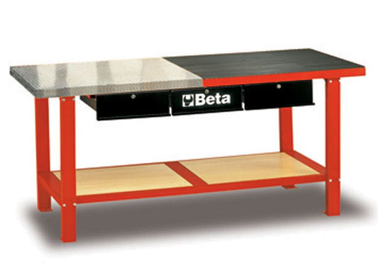 Stół warsztatowy czerwony C56M blat aluminiowo-gumowy trzy szuflady | 5600/C56MR - Centrum Techniczne Gałązka