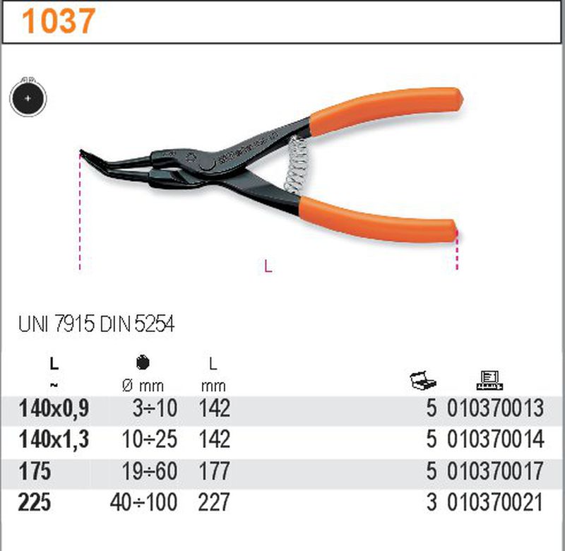 Szczypce do pierścieni zewnętrznych segera 140x0,9mm odgięte o 45° | 1037/140X0.9 - Centrum Techniczne Gałązka