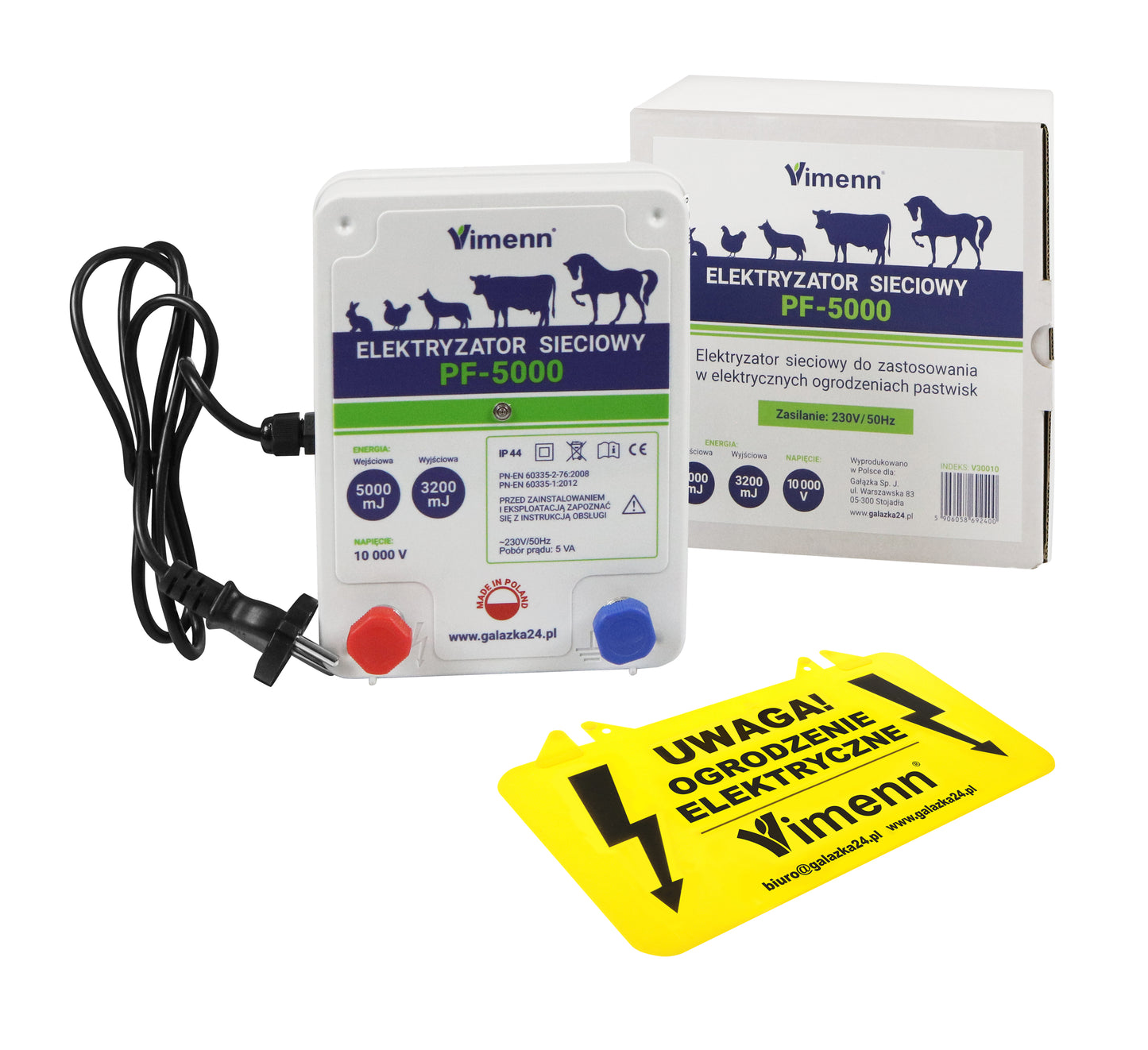 Zestaw elektryzatora pastucha z drutem, izolatorami i uziemieniem do ogrodzeń | PF-5000