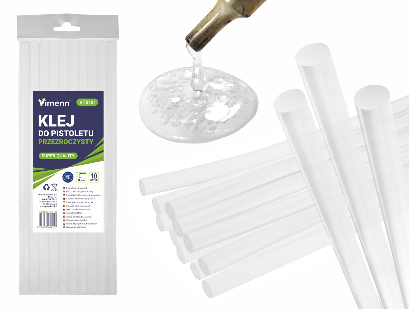 KLEJ DO PISTOLETU NA GORĄCO MOCNY BEZBARWNY TERMOTOPLIWY 11mm 30cm - 10szt. | V70101