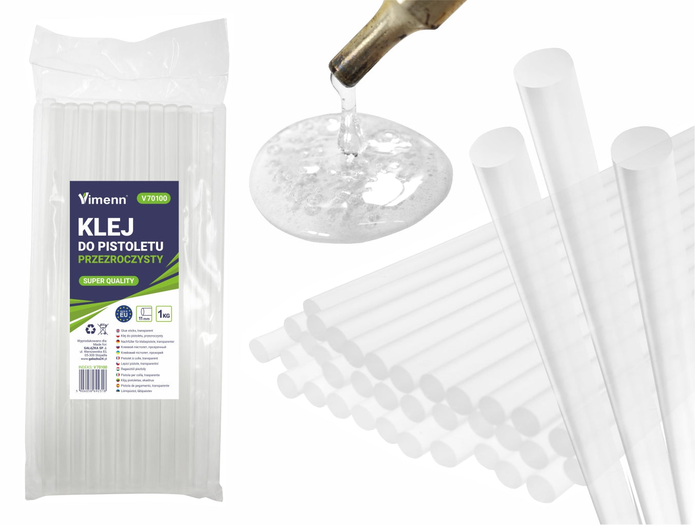 KLEJ DO PISTOLETU NA GORĄCO MOCNY BEZBARWNY TERMOTOPLIWY 11mm 30cm - 1kg. | V70100