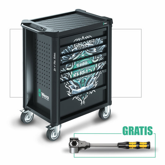 Zestaw Wózek warsztatowy WERA + grzechotka z funkcją młotka GRATIS 1 Tool Rebel  | 165/3627