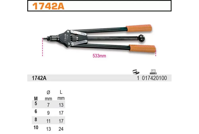 Nitownica ręczna do nitonakrętek stalowych aluminiowych M5-M10 narzędzie | 1742A