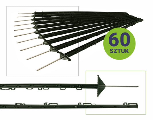 Paliki pastucha 155 cm długie ciemno zielone podwójna stopka zestaw 60 sztuk do ogrodzeń elektrycznych | 102-028-075-02