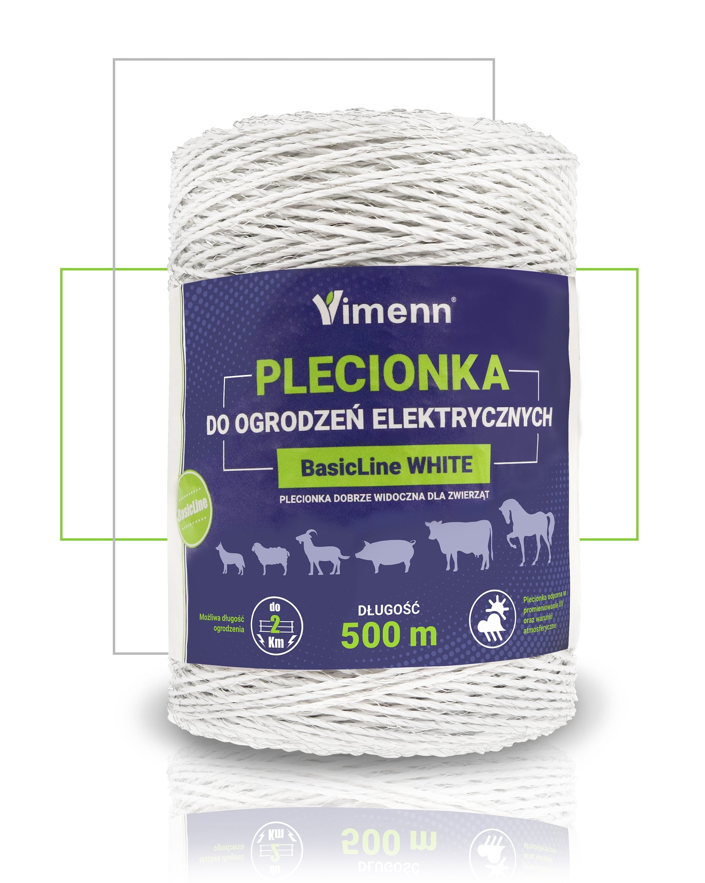 Plecionka biała BasicLine 500m do ogrodzenia elektrycznego mocna | V30011