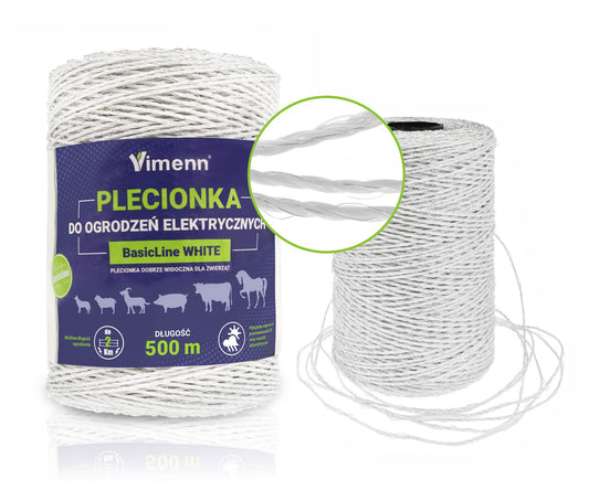 Plecionka biała BasicLine 500m do ogrodzenia elektrycznego mocna | V30011
