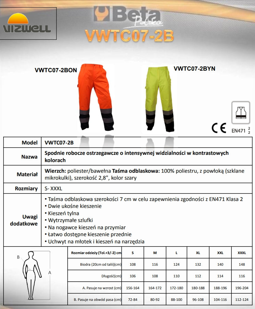 SPODNIE ROBOCZE OSTRZEGAWCZE POMARAŃCZOWO-GRANATOWE VWTC07BON - Centrum Techniczne Gałązka