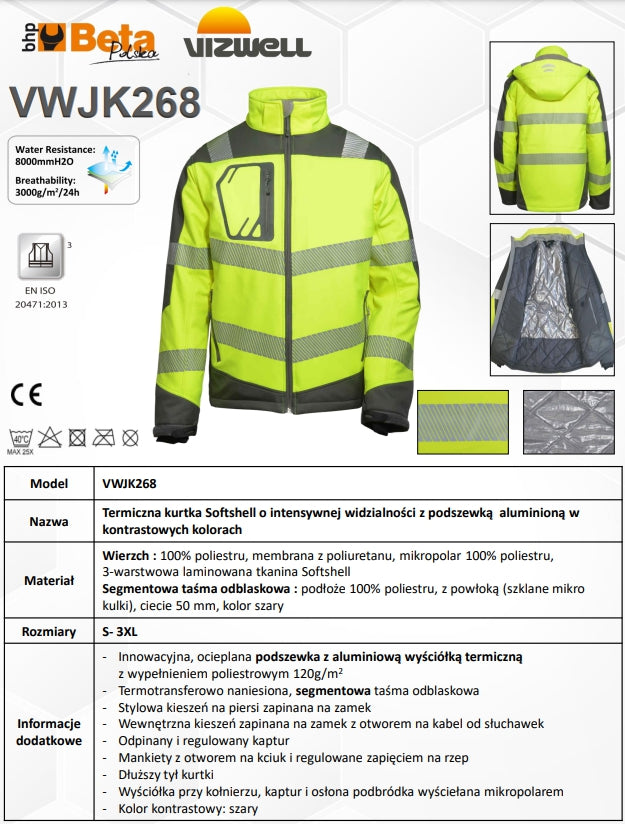 KURTKA TERMICZNA SOFTSHELL OSTRZEGAWCZA ŻÓŁTO-SZARA VWJK268YG - Centrum Techniczne Gałązka