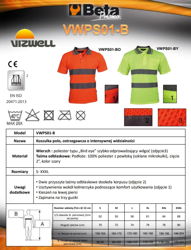 KOSZULKA POLO OSTRZEGAWCZA POMARAŃCZOWA VWPS01-BO - Centrum Techniczne Gałązka